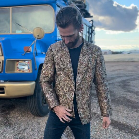 70s Vintage Gold Paisley Coat Unisex Chetta B Evening - Picture 1 of 14